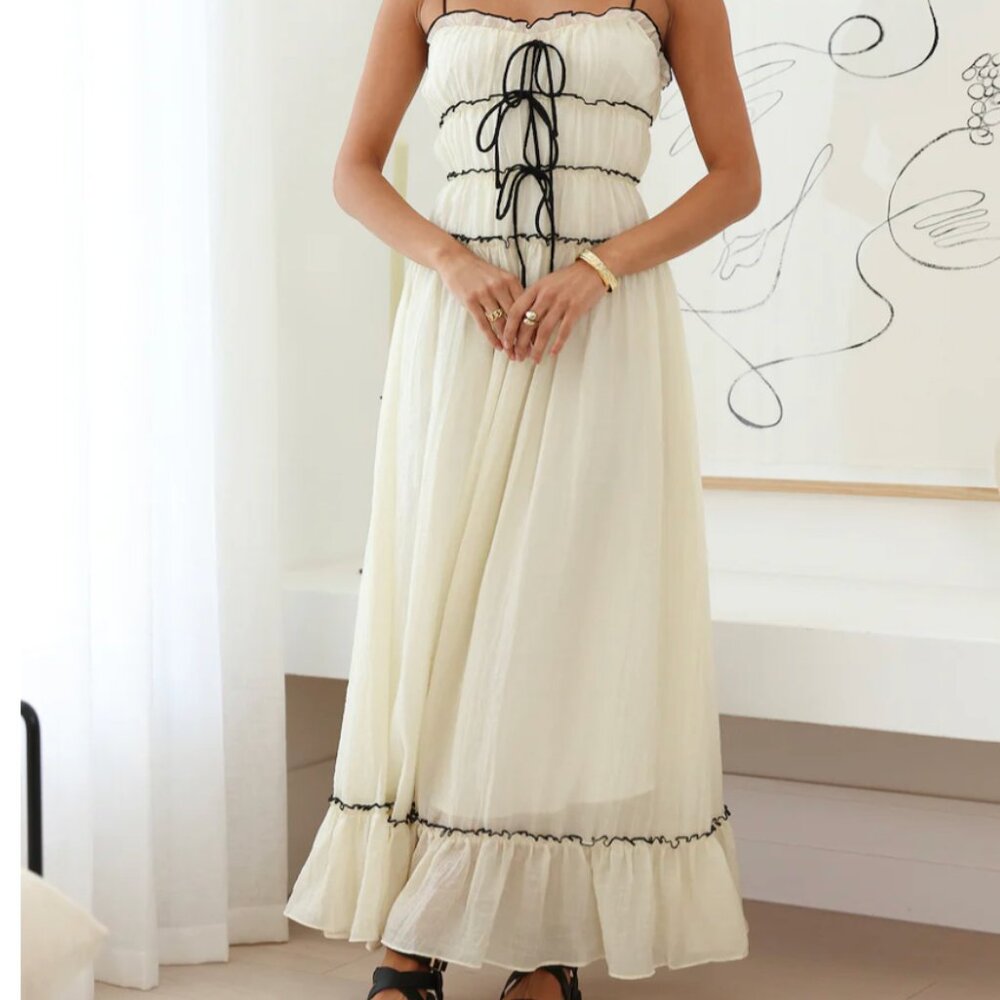 Frill Tied Front Midi Cami Dress